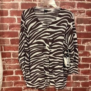 Madison Zebra Print Button Down Shirt - Black and White